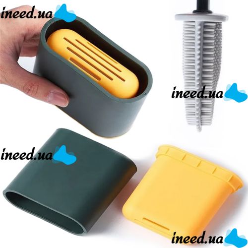 Toilet brush with a flexible silicone flat brush for cleaning the toilet bowl NJ-497 Green with wall mounting, hinged brush 10 x 4.5 x 36 cm