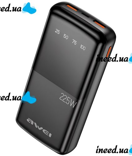 Awei P13K 20000mah 22.5W 2 USB TYPE-C Power Bank Portable Charger with Fast Charging and Indicator, external battery pobank