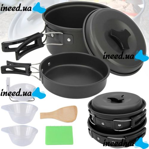 Туристический кухонный набор посуды Cooking Set SY-200 2 в 1 комплект сковородка, кастрюля и кухонные принадлежности в чехле для кемпинга DS-200