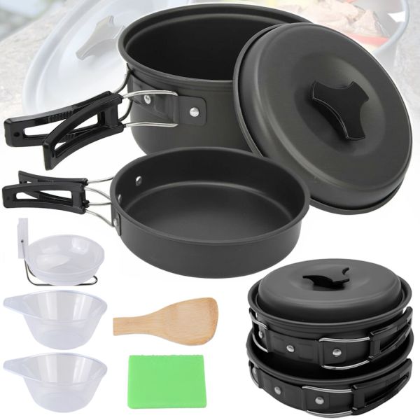 Туристический кухонный набор посуды Cooking Set SY-200 2 в 1 комплект сковородка, кастрюля и кухонные принадлежности в чехле для кемпинга DS-200