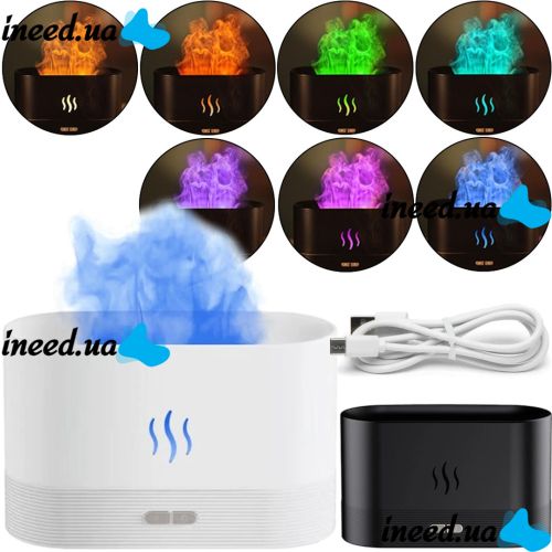 Зволожувач повітря Flame Aroma Diffuser EL - 96W дифузор ефірного масла з імітацією полум'я диму настільний ароматизатор 7 кольорів підсвічування HY01
