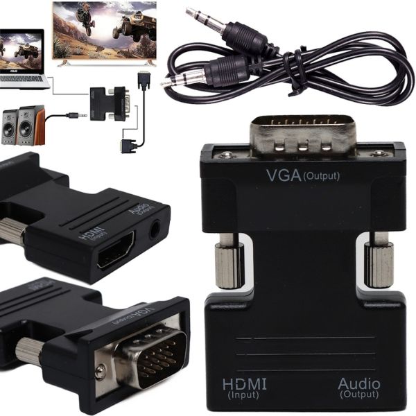 Конвертер HDMI-VGA OUT Black адаптер для преобразования сигнала 1080P с аудио выходом, переходник с HDMI на VGA кабель 3.5 мм jack Черный