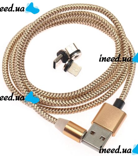 Магнітна зарядка для телефону Hoco X - cable Magnetic 3 в 1 круглий USB кабель micro lightning type-c 1 м шнур з LED підсвічуванням M3 для Android IOS