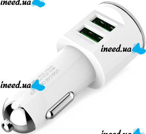 Автомобільний зарядний пристрій Ldnio DL-C29 Car Charger 2USB 3.4 A адаптер живлення, автозарядка в прикурювач зі шнуром Lightning White Білий