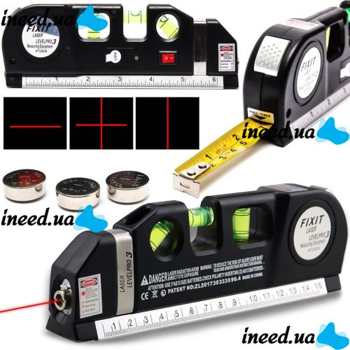Fixit Laser Levelpro 3 Laser Liquid Level Construction Laser Ruler 2.5 meters Leveling Device with built-in tape measure on batteries