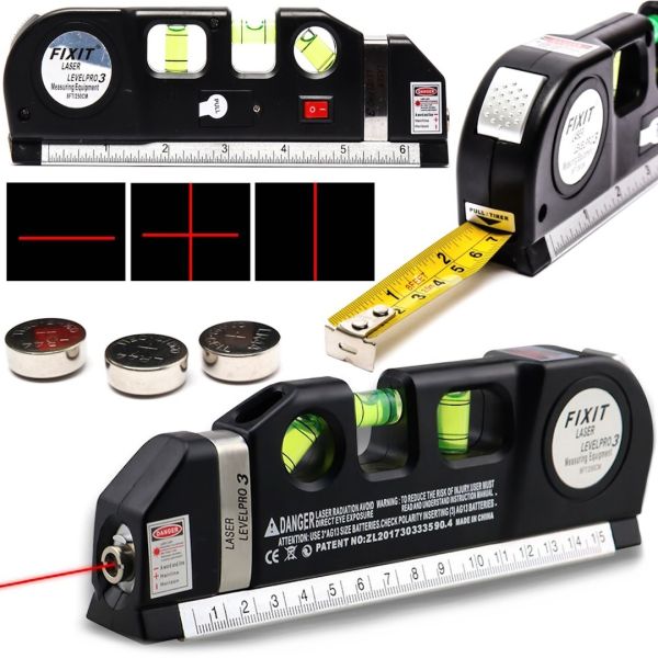 Лазерный жидкостный уровень Fixit Laser Levelpro 3 строительная лазерная линейка 2,5 метра прибор нивелир со встроенной рулеткой на батарейках