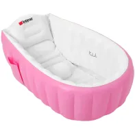Надувная детская ванна для купания Intime Baby Bath Tub JS033 противоскользящая ванночка с подушкой, сливом и насосом для малышей Розовая YT-226A