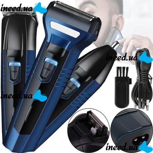 Gemei GM-566 3in1 Cordless Electric Shaver for Cutting Hair with Attachments Trimmer Clipper, Rechargeable Razor for Nose, Ears and eyebrows