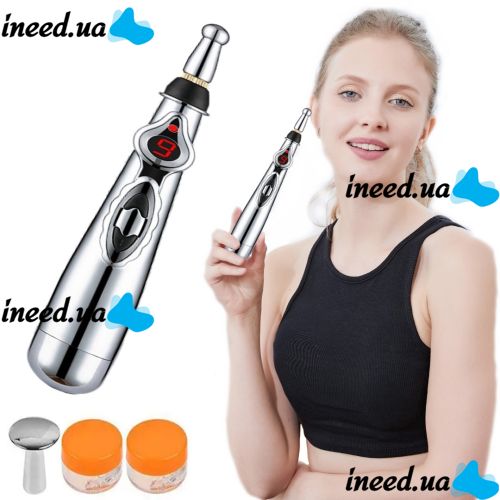 Акупунктурний масажер у формі ручки Massager Pen DF-618, прилад для точкового масажу всього тіла Сірий, електронна акупунктурна ручка для обличчя