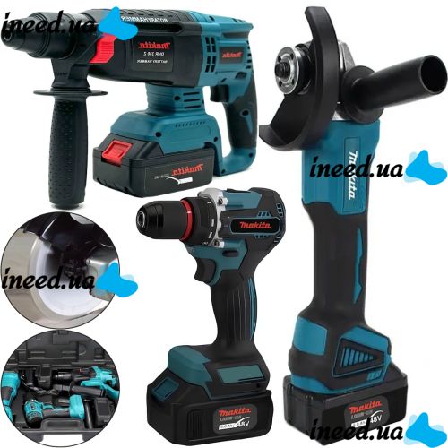 Акумуляторний набір Makita 3в1 Кутова шліфувальна болгарка DGA506Z шуруповерт DTW488 перфоратор DHR330Z Макіта 48V 5Ah з акумуляторами в кейсі