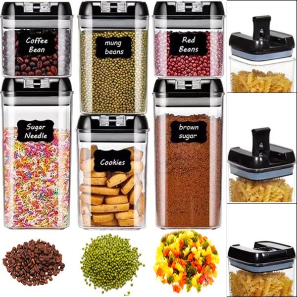 A set of containers for bulk products Food Storage Container Set of 6 containers, transparent containers with lids for food storage, cereals
