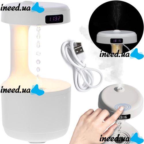 Антигравітаційний зволожувач повітря Anti Gravity Humidifier 800 мл портативний крапельний міні дифузор зі зворотним потоком і підсвічуванням Білий