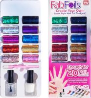 Manicure and Pedicure Kit Fab Foils 13 in 1 Set of Transfer Foil 10 Rolls, Decorative Sliders with Nail Polish for Nail Design and Decor