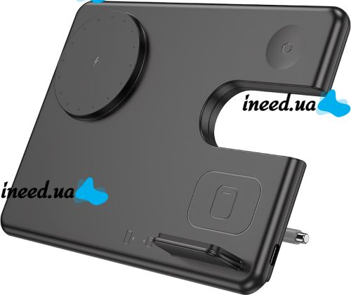 Wireless Charger Hoco Qi Geek Folding Black 3 in 1 Magnetic Charging Magsafe for Phone and Headphones IOS Android Type-C CQ1 Black