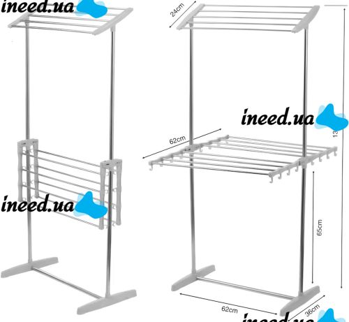 Дворівнева розкладна сушарка для білизни Mobile Folding Racks підлогова вертикальна складна вішалка, стійка сушка для одягу До 40 кг сіра