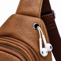 Мужская сумка слинг Jasper L99810-b бананка через плечо на 2 отделения с USB портом, нагрудная сумка Джаспер из искусственной кожи Коричневая