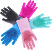 Рукавички губка з ворсинками для миття посуду, універсальні Kitchen Gloves, силіконові рукавички з щіткою для тварин, рукавички губки кухонні
