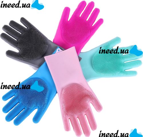 Рукавички губка з ворсинками для миття посуду, універсальні Kitchen Gloves, силіконові рукавички з щіткою для тварин, рукавички губки кухонні