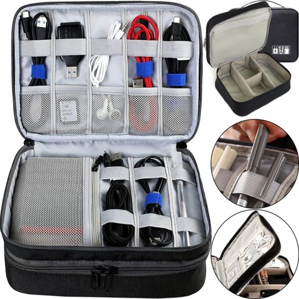 Дорожная сумка органайзер Travel Digital Bag для хранения кабелей, зарядок повербанка, Многофункциональный бокс для цифровых аксессуаров Черный