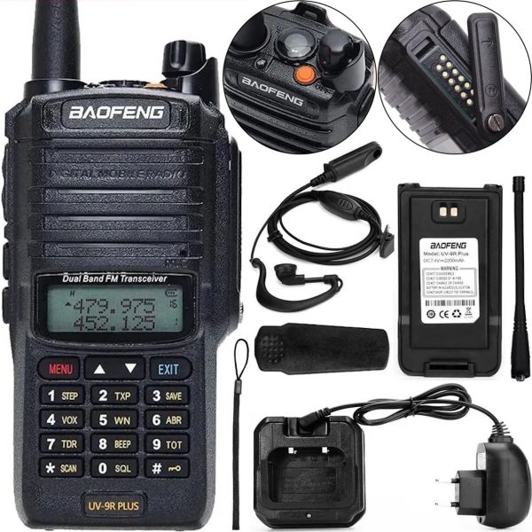Двухдиапазонная рация радиоприемник Baofeng UV-9R Plus 8W на 128 каналов до 10 км, Цифровая радиостанция с гарнитурой и встроенным FM радио Черная