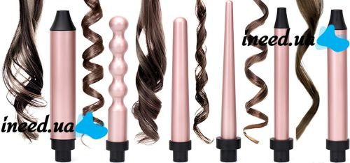 Curling Iron Styler Professional Beauty PB-51 20W 6 in 1 Professional Curling and Curling Irons with Interchangeable Nozzles Black
