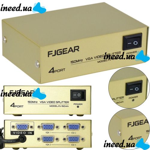 Спліттер VGA KV-FJ1504A Splitter, Комутатор 150MHz 4 Port Чотири порти з адаптером розгалужувач VGA