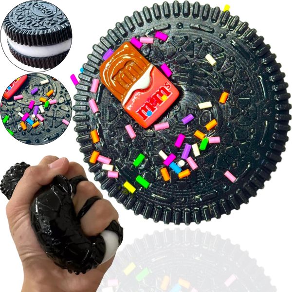Силиконовая игрушка антистресс сквиш Печенье Oreo Pinch Family 6 см с ворсинками для рук, Детская мялка в виде печенья Таба Орео Squishy для детей