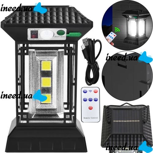 Подвесной уличный фонарь Solar CL-T60 на солнечной батарее с пультом ДУ, Аккумуляторный кемпинговый светильник с датчиком движения от батареек 18650