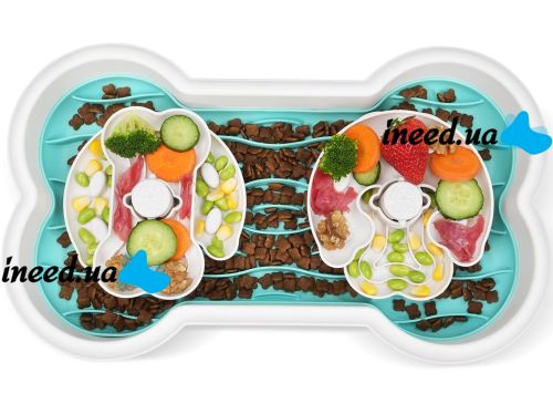 Подвійна годівниця лабіринт Henry & Cary Pets для повільного годування собак і кішок, Миска для тварин у вигляді кісточки з обертанням на 360 градусів