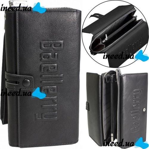 Men's Leather Wallet Clutch Baellerry Guero S1393 Black for Storing Credit Cards Coins on a snake, Men's wallet for bills Black
