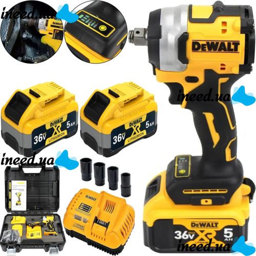 Бездротовий ударний гайковерт DeWalt DCF922D2T 36v 5Ah 2 акумулятора, акумуляторний безщітковий гайковерт Деволт 447 Нм з головками в кейсі