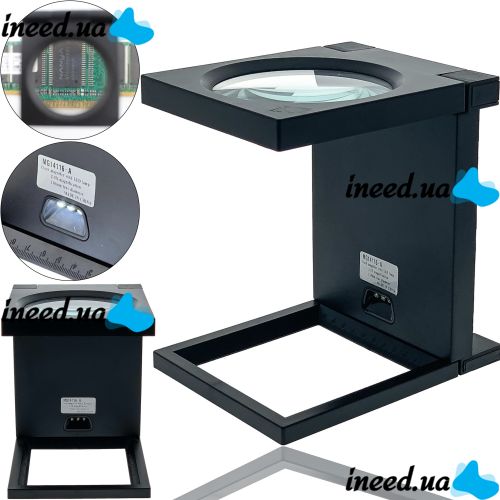 Zhongdi MG14116-A 2.5X Jewelry Square Magnifier with Backlight and Measuring Scale Folding Magnifying Glass 110mm on Battery Stand