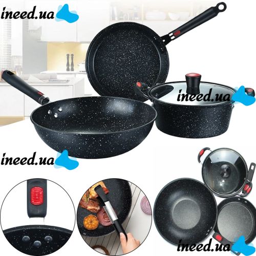 Kitchen cookware set Longziwei WOK HH23-005 2 pans and cauldrons for cooking 3in1, Cauldron and pan with non-stick coating MAG-782