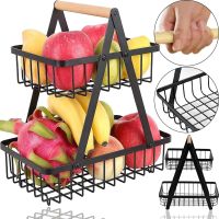 Металева двоярусна корзина підставка Fruit Storage Rack Z12-B21 для зберігання фруктів і овочів, настільна етажерка Фруктовниця на 2 яруси