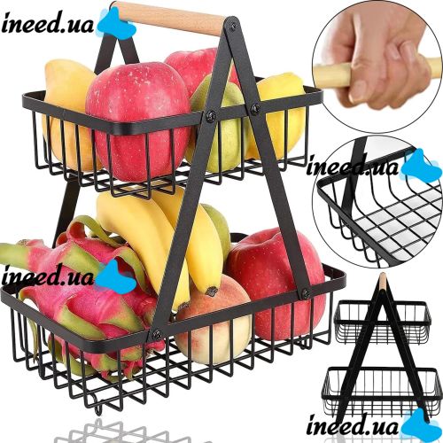 Металева двоярусна корзина підставка Fruit Storage Rack Z12-B21 для зберігання фруктів і овочів, настільна етажерка Фруктовниця на 2 яруси