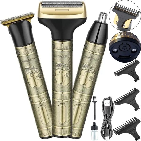 Gemei GM-8045 cordless trimmer for beard, mustache, nose and body, Gemmy 3-in-1 cordless electric shaver with hair attachments