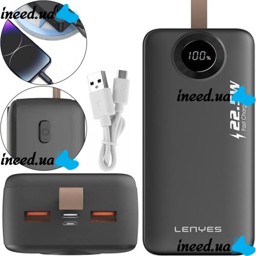 Lenyes PX387D 30000mAh 22.5W LED Display Portable Charger Power Bank Lenyes PX387D 30000mAh 22.5W External Battery POVBANK USB TYPE-C for Phone Charging