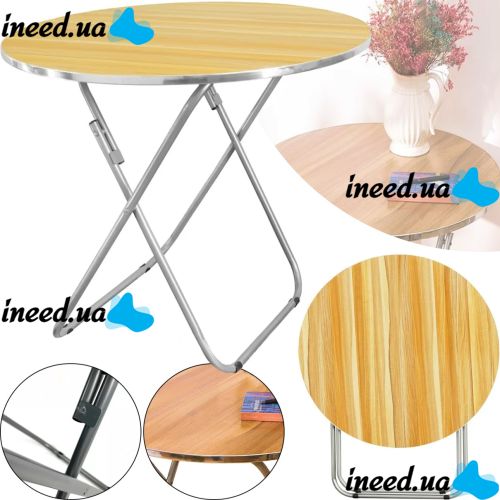 Tourist Folding Round Table Round Folding Table 60x70 cm for Picnic, Folding Aluminum MDF Table for Camping and Garden Brown