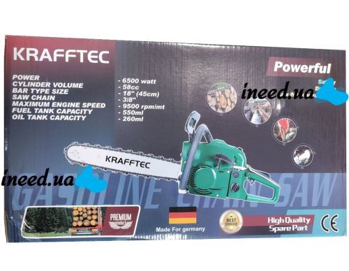 Gasoline chainsaw Krafftec KRA-5800 7 hp 45 cm bar for trimming trees and cutting firewood, Chainsaw Adeytos 18" inch 58cm3 Green