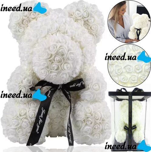 Little Teddy Bear made of artificial 3D Roses Teddy Bear de Luxe 25 cm White, Teddy bear