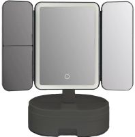 Desktop Triple Mirror Led Lighted WX-810 with Backlight and Organizer for Storing Cosmetics, Cosmetic Rechargeable with Magnification Black