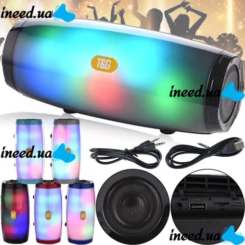 Бездротова Bluetooth колонка T & G TG165C з RGB LED підсвічуванням і функцією Power Bank, акумуляторна блютуз акустика SPS UBL USB AUX для Android IOS