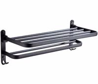 Universal Wall Shelf Holder Matte S1302 2 Tiers for Towels, Adjustable Hanger Organizer on the Wall for Drying Towels Black