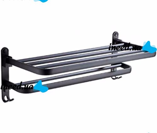 Universal Wall Shelf Holder Matte S1302 2 Tiers for Towels, Adjustable Hanger Organizer on the Wall for Drying Towels Black