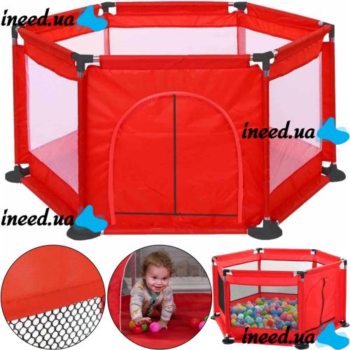 Bambi M1340 folding playpen with mosquito net for children's play, DreamToys Hexagonal ball dry pool with fence for toddlers