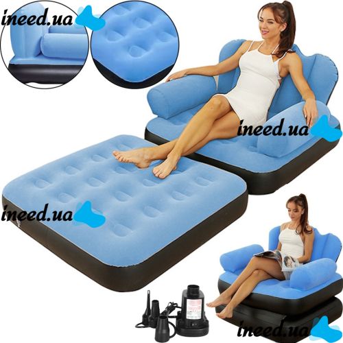 Inflatable single transformer chair Bestway 67277 up to 160kg with reclining back and armrest, single sofa bed 191x97x64 cm for relaxation