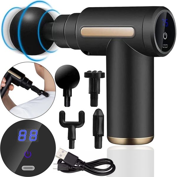 Lesko KH-3251 4 attachments for massaging muscles all over the body, FH-620 Percussion Vibrating Massager with display 6 modes Black