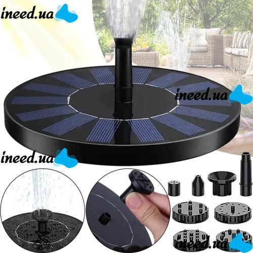 Garden Floating Fountain Solar Fountain Pump Aisitin RC-611 130mm Solar Powered with Nozzles, Solar Water Pump Up to 150L/h for Garden Black