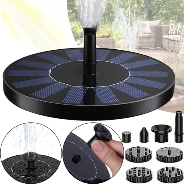 Садовый плавающий фонтан Solar Fountain Pump Aisitin RC-611 на солнечной батарее 130мм с насадками, Солнечный водяной насос до 150л/ч для сада Черный
