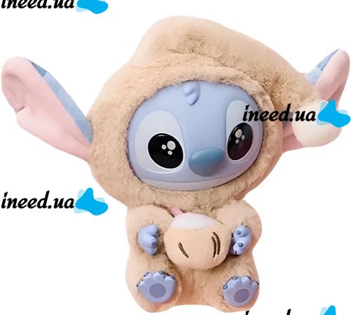 Children's plush surprise toy Labubu Stitch Eat Something 16cm, Soft collectible Labubu Stitch keychain figurine in pajamas for kids